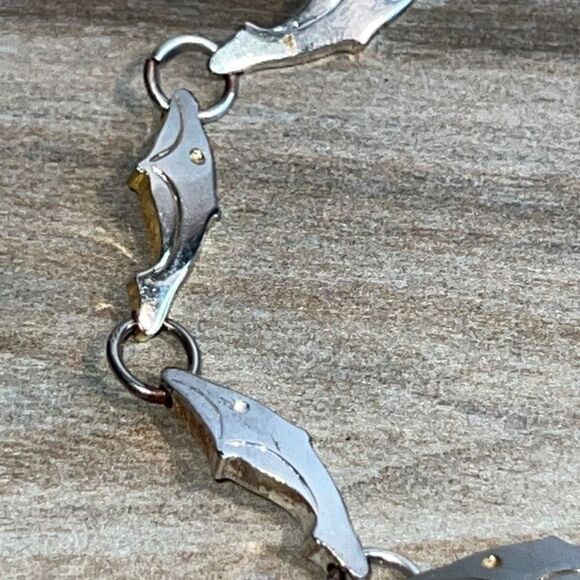 Vintage Solid 925 Sterling Dolphin Tennis Bracelet 7.5” - Picture 2 of 8
